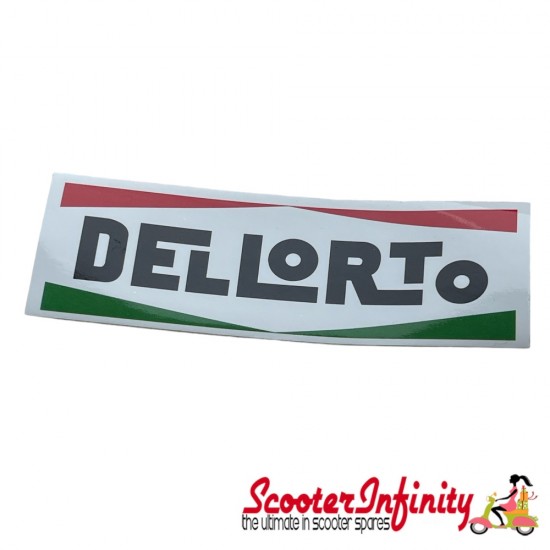 Badge Sticker DELLORTO (l=120mm w=40mm) (Vespa / Lambretta) (Mod Scooter Gift)