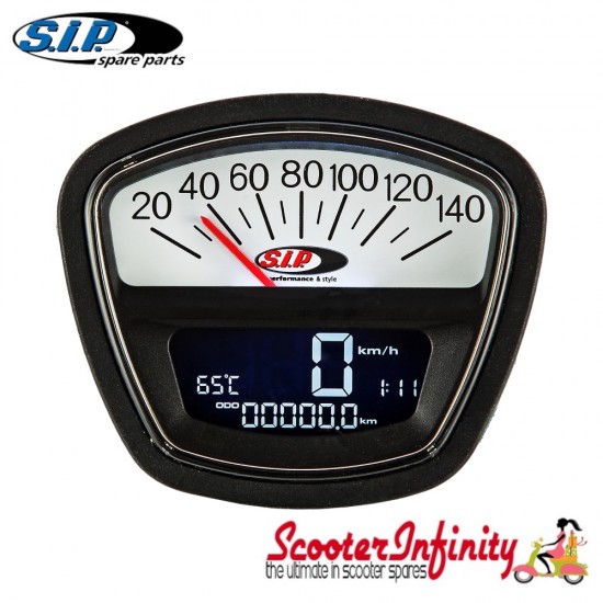 SIP Digital Speedo / Rev Counter *NEW V2.0* (Black/White Face) (Lambretta DL, GP, LI, SX, TV)