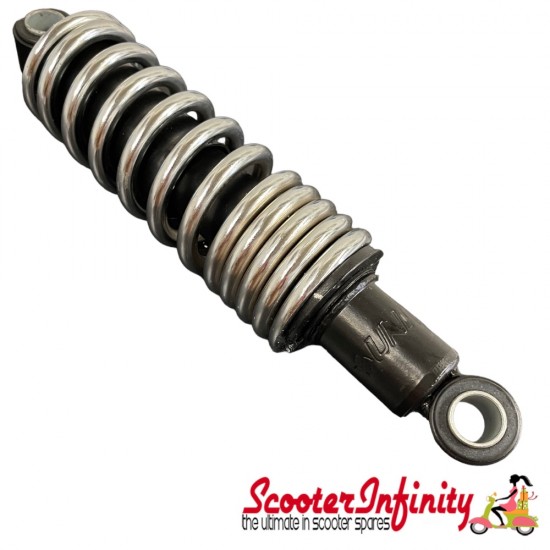 Shock Absorber Standard Rear (UNI) (Silver spring black body) (Lambretta 125 LI 3?/Special/GP/DL/150 LI 3?/Special/SX/GP/175 TV 3? /200 TV/SX/GP/DL)