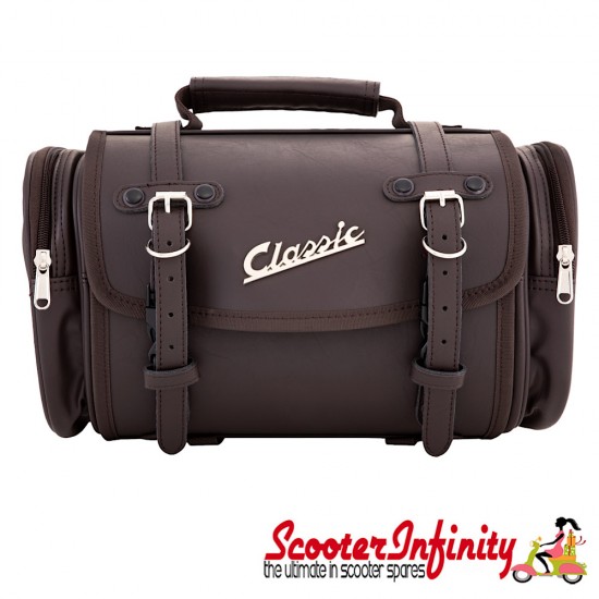 Case Top Box / Roll Bag Classic SIP Style - VESPA PX GTS/GT/GTV/LX LAMBRETTA (FITS TO ANY CARRIER) (10L) (Brown Faux Leather)