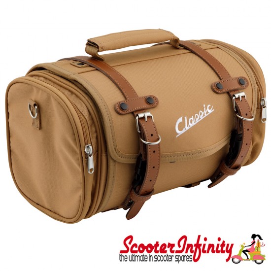 Case Top Box / Roll Bag Classic SIP Style - VESPA PX GTS/GT/GTV/LX LAMBRETTA (FITS TO  ANY CARRIER) (10L) (Beige or Brown)