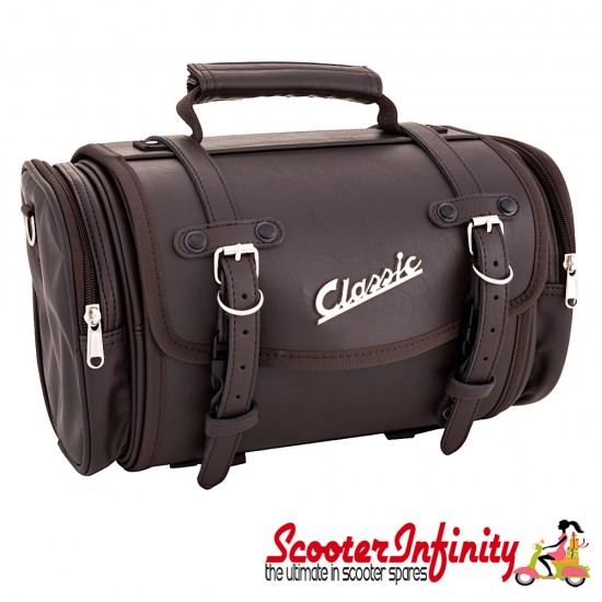 Case Top Box / Roll Bag Classic SIP Style - VESPA PX GTS/GT/GTV/LX LAMBRETTA (FITS TO ANY CARRIER) (10L) (Brown Faux Leather)
