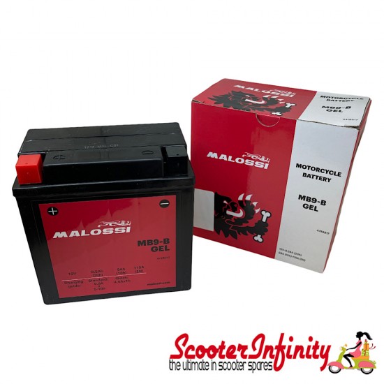 BATTERY MALOSSI - MB9-B / YB9-B - 135mm x 75mm x 139mm (Gel Type - PRE FILLED GEL BATTERY) (LML, Vespa PX, T5)