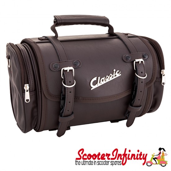 Case Top Box / Roll Bag Classic SIP Style - VESPA PX GTS/GT/GTV/LX LAMBRETTA (FITS TO ANY CARRIER) (10L) (Brown Faux Leather)
