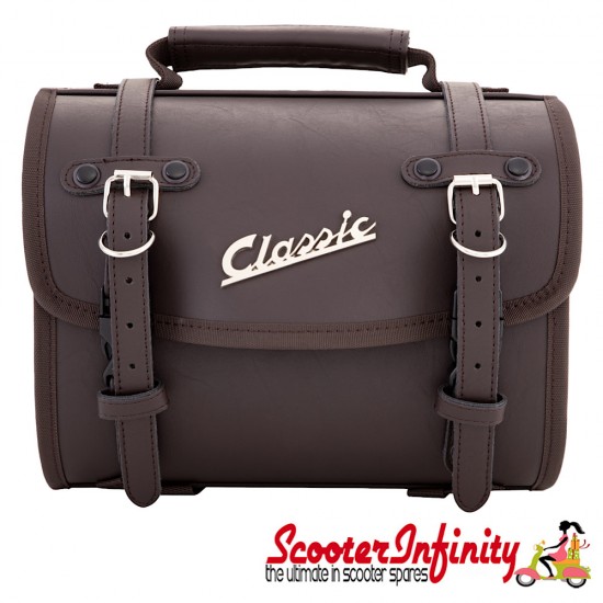 Case Top Box / Roll Bag Classic SIP Style - VESPA PX GTS/GT/GTV/LX LAMBRETTA (FITS TO ANY CARRIER) (10L) (Brown Faux Leather)