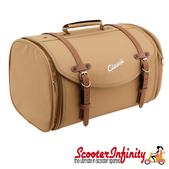 Case Top Box / Roll Bag Classic SIP Style - VESPA PX GTS/GT/GTV/LX LAMBRETTA (FITS TO ANY CARRIER) (35L) (Beige or Brown)