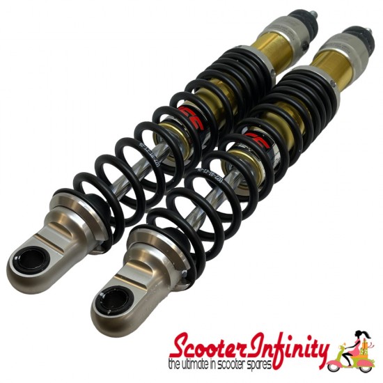 Shock Absorber Rear (YSS Twin E-Series) (Body Silver, Black Spring) (Vespa GTS/​GTS Super/​GTV/​GT 60/​GT/​GT L 125-300cc)