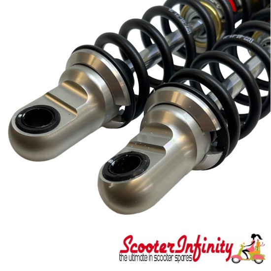 Shock Absorber Rear (YSS Twin E-Series) (Body Silver, Black Spring) (Vespa GTS/​GTS Super/​GTV/​GT 60/​GT/​GT L 125-300cc)