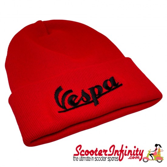 Beanie Hat Vespa (Red, Black Logo)