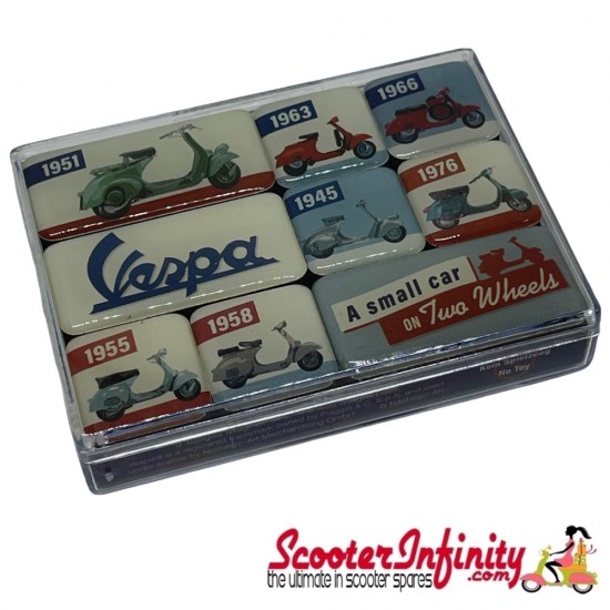 Magnet Set (Fridge Magnets) VESPA (9 parts, square metal)