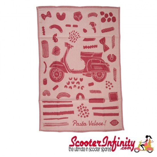 Tea Towel Pasta Veloce (SIP) (500 mm w 700 mm 100% cotton in red)