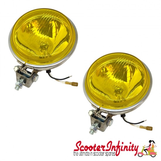Spotlight / Spotlamp - Yellow 3 1/2" Mod Style (PAIR) (Vespa / Lambretta)