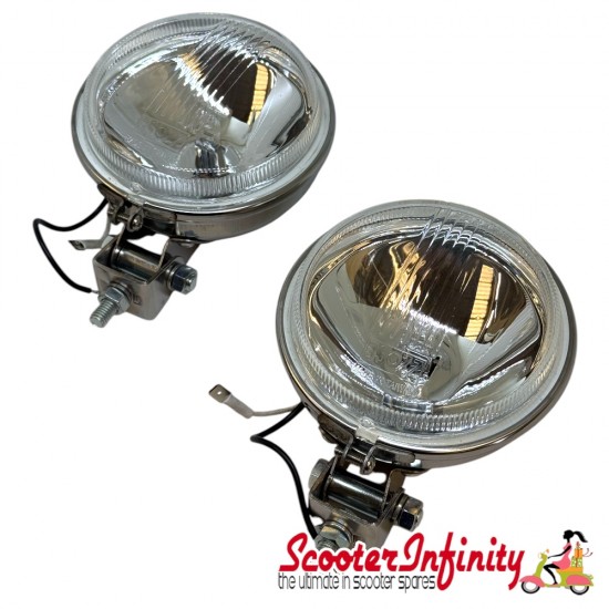 Spotlight / Spotlamp - Clear 3 1/2" Mod Style (PAIR) (Vespa / Lambretta)