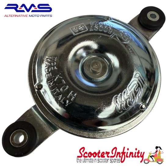 Horn for Vespa (72 mm, fixation: 2 holes - 100mm, 12V DC) (Vespa P80-150X/PX80-200E/Lusso/`98 /MY/`11 )