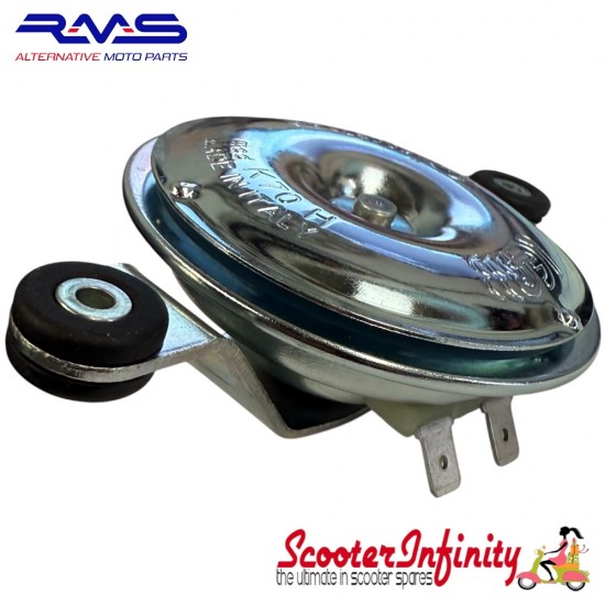 Horn for Vespa (72 mm, fixation: 2 holes - 100mm, 12V DC) (Vespa P80-150X/PX80-200E/Lusso/`98 /MY/`11 )