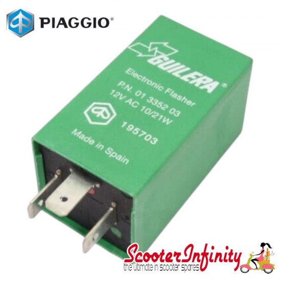 Indicator Relay / Flasher GENUINE PIAGGIO (6-12V, 10-21 watt - GRADE A) (Vespa PX80-200/PE/Lusso/T5 /Cosa, 50 Special/PK50 -125 S/SS/XL/XL2/LML Star 125-200 2T/4T)