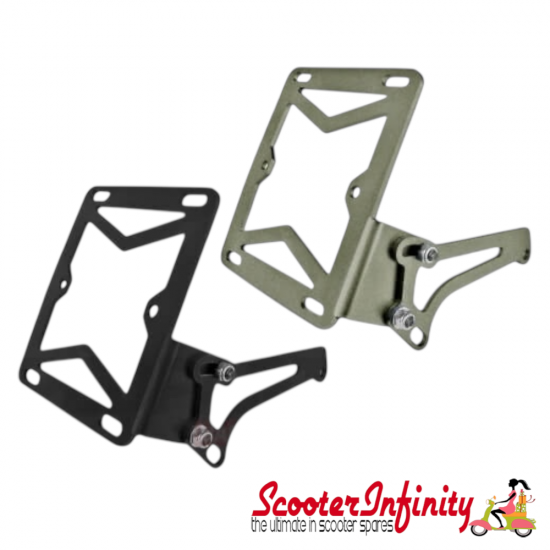 Mounted Number Plate or L Plate Holder (cold metal) (TNT) (Piaggio / Peugeot)
