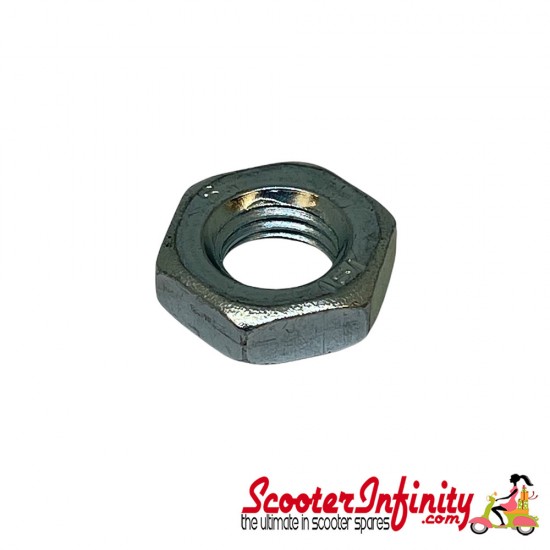 Nut M10 x 1.25 (Steel Zinc Plated) (shock absorber, front, top,  for Vespa PK/S/XL/XL2 Automatica/PX/T5/ET2/ET4/LX /LXV/S/GT/GTL/GTV/GTS,  oil tank outlet for Vespa  PX/T5, )