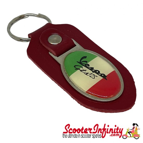 Key ring chain - Vespa GTS 125 Italian Flag (Red, Oval) Key ring chain - Vespa GTS 125 Italian Flag (Red, Oval)