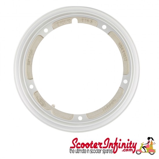 Wheel Rim Tubeless SIP  Aluminium Silver Matt  V2.0 ( KBA 51612, valve premounted) (2.10x10) (Vespa) (P, PE, PX, T5, Rally, LML)