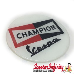Badge Sticker Domed - Vespa Champion (75mm, 75mm) Badge Sticker Domed - Vespa Champion (75mm, 75mm)