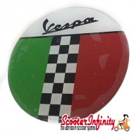 Badge Sticker Domed - Vespa Italian Flag Check (75mm, 75mm) Badge Sticker Domed - Vespa Italian Flag Check (75mm, 75mm)