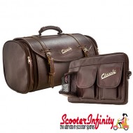 Case Top Box / Roll Bag SET Classic SIP Style - VESPA PX GTS/GT/GTV/LX LAMBRETTA (FITS TO ANY CARRIER) (35L) (Brown Faux Leather)