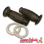 Handlebar Twist Grips (Superflex / Bubble) Black Metalflake (22mm, 120mm with White Rings) (Vespa /ET3/125 GT/GTR/Super /TS/ 150 GL/Sprint/V/Super /180SS/200 Rally/PX80-200/PE Lusso/?98/MY)