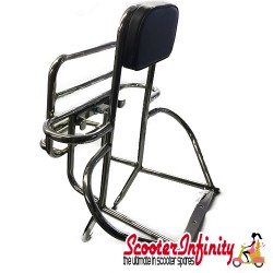 Carrier/Rack Rear 4in1 (with Backrest) (Chrome) (Vespa PX80-200/PE/Lusso/T5)