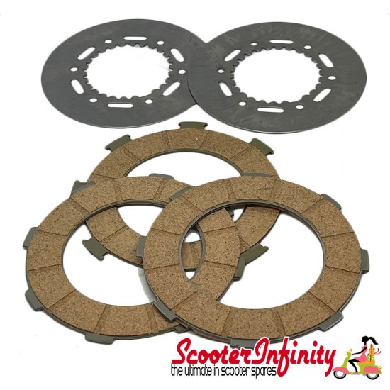 Clutch Plate Kit (Set of 3 Corks with Steels, 108mm, 6 Spring Type) NEWFREN Italian (Vespa Cosa 200, P200 E, PX200 E, PX200 EFL, Rally 180-200, T5, T5 Classic) Clutch Plate Kit (Set of 3 Corks with Steels, 108mm, 6 Spring Type) NEWFREN Italian (Vespa Cosa 200, P200 E, PX200 E, PX200 EFL, Rally 180-200, T5, T5 Classic)