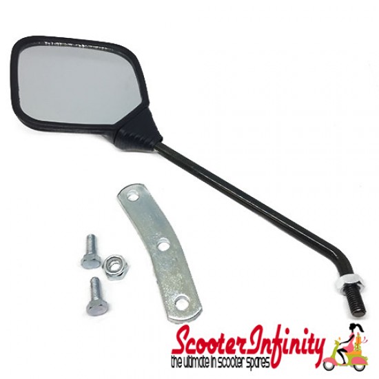 Mirror Standard Right OR Left CUPPINI (square, 125x115, M10 mm  black, stem length 185mm) (Vespa  all Classic models)