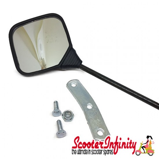 Mirror Standard Right OR Left CUPPINI (square, 125x115, M10 mm  black, stem length 185mm) (Vespa  all Classic models)