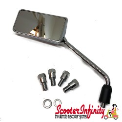 Mirror FAR F1 Chrome LEFT/SIDE (right handed thread M8 or M10) (Vespa ET/LX/LXV/S/GTS/GTS Super/GTV /GT 60/GT/GT L)