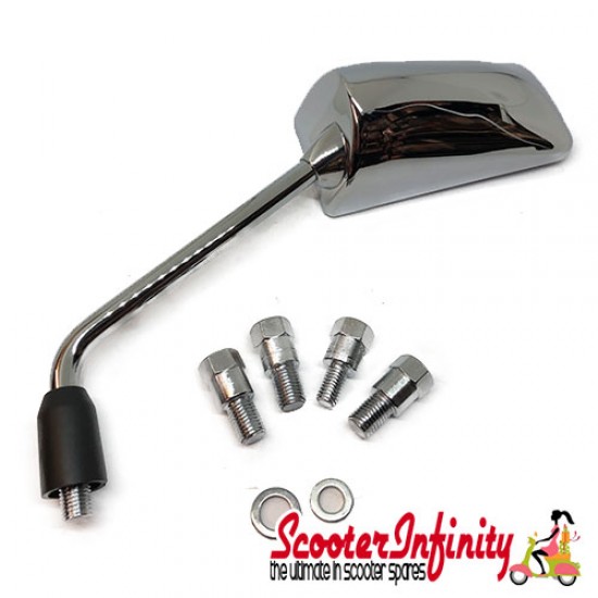 Mirror FAR F1 Chrome LEFT/SIDE (right handed thread M8 or M10) (Vespa ET/LX/LXV/S/GTS/GTS Super/GTV /GT 60/GT/GT L)