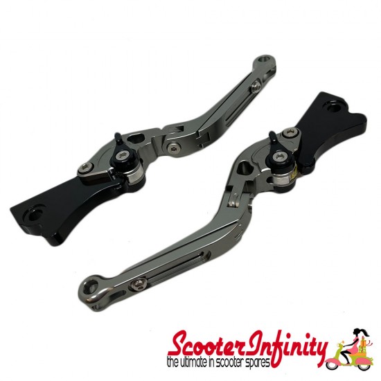 Levers Billet CNC Adjustable (Titanium) (Folding Lever Set with Adjustable Span) (Vespa GTS 125-300)