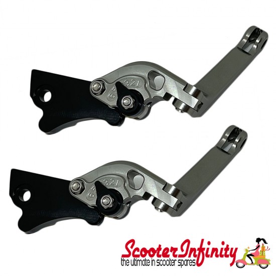 Levers Billet CNC Adjustable (Titanium) (Folding Lever Set with Adjustable Span) (Vespa GTS 125-300)