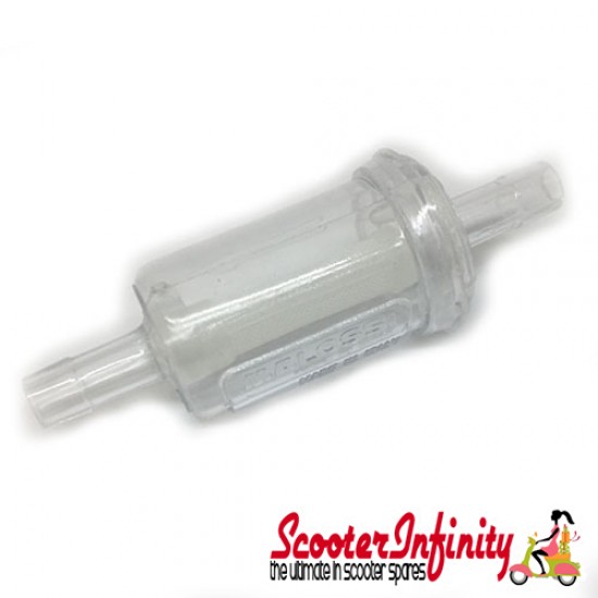 Fuel Petrol Inline Filter MALOSSI (6mm, transparent) (Vespa / Lambretta /  Any Scooter Model)