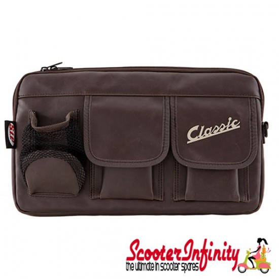 Bag Glovebox Toolbox "Classic" (SIP) (Brown Faux Leather) (Fits around glovebox door) (Classic Vespa, Modern Vespa)