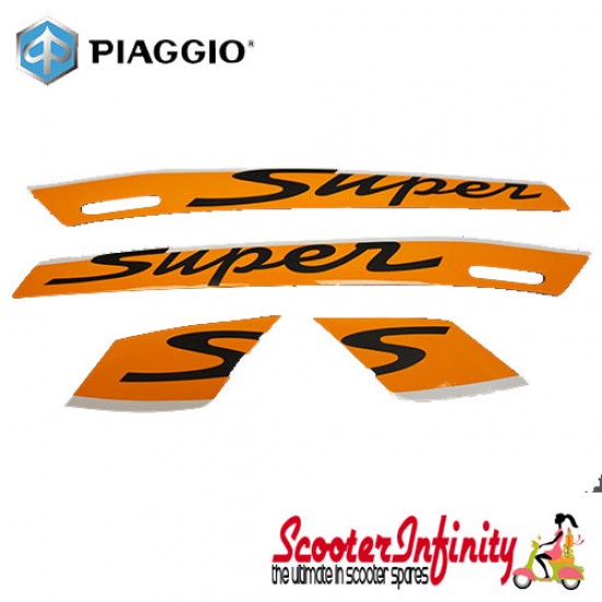 Sticker Decoration Trim PIAGGIO for Vespa GTS Super Sport 125 250 300 (orange, lettering: black,  4-parts)