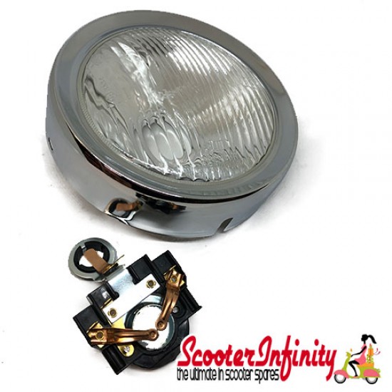 Headlight Unit Elma (Real Glass, w/o bulbs, incl. headlamp rim) (Vespa 125 GTR/TS/150 SprintV/180-200 Rally) Headlight Unit Elma (Real Glass, w/o bulbs, incl. headlamp rim) (Vespa 125 GTR/TS/150 SprintV/180-200 Rally)