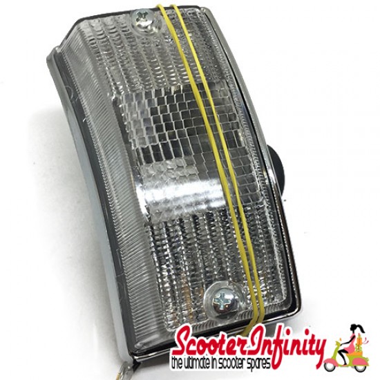 Indicator Front L/S PIAGGIO (clear, chrome surround) (Vespa PX80-200/PE/Lusso/T5)