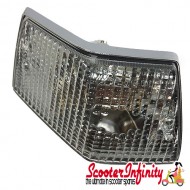 Indicator Rear L/S PIAGGIO (clear, chrome surround) (Vespa PX80-200/PE/Lusso/T5)