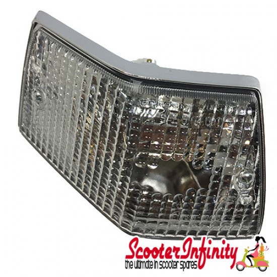 Indicator Kit PIAGGIO (clear, chrome surround, front & rear, includes bulbs) (Vespa PX80-200/PE/Lusso/T5)