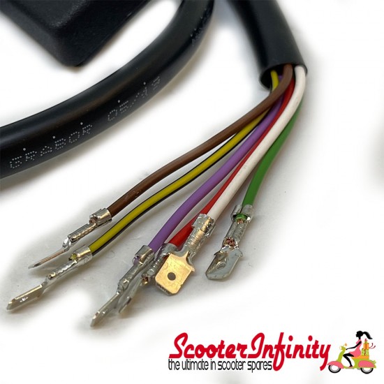 Indicator Switch (Black, 6 Wires) (Vespa P125X/_PX125E-> 100049/_P150X ->410580/_P200E -> 137653)
