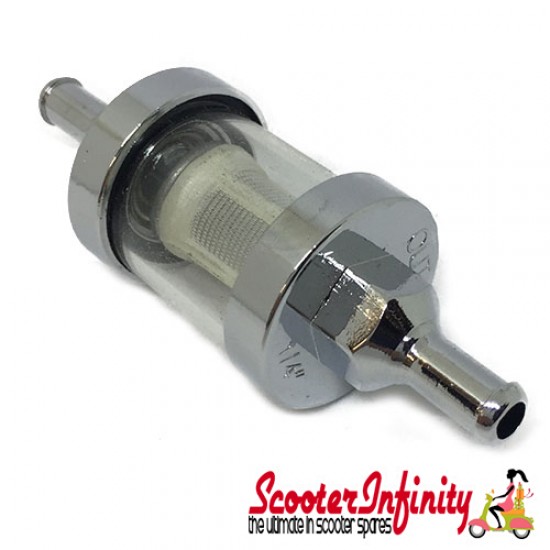 Fuel Petrol Inline Filter (6 mm, aluminium, transparent) (Vespa / Lambretta /  Any Scooter Model)