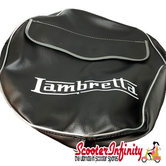 Spare Wheel Cover (OEM Quality - 3.50, 10" - Black with Pouch, Grey Piping) Lambretta GP LI SX TV
