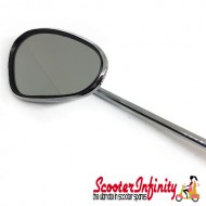 Mirror Standard BUMM left (kidney shape, 100x75 mm  chrome,  stem length 280mm) (All Classic Vespa Models) (Vespa PX, T5 Classic)