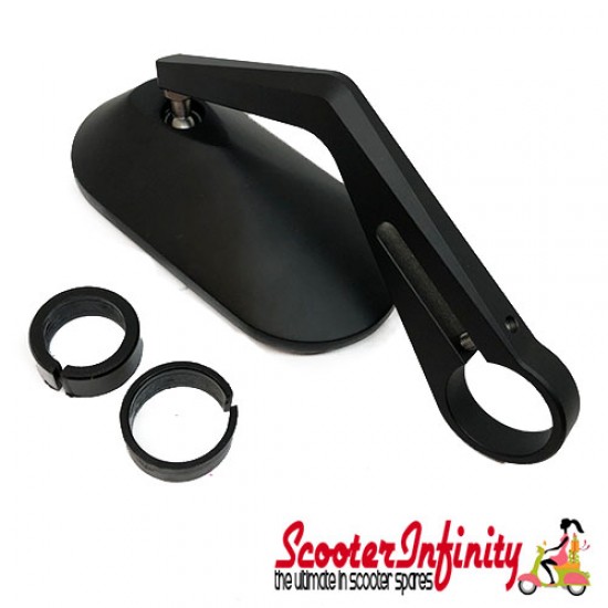 Mirror Handlebar End AGILA (1 piece, right or left, oval,  black, aluminium) (Vespa GTS/GTS Super/GTV /GT 60/GT/GT L)