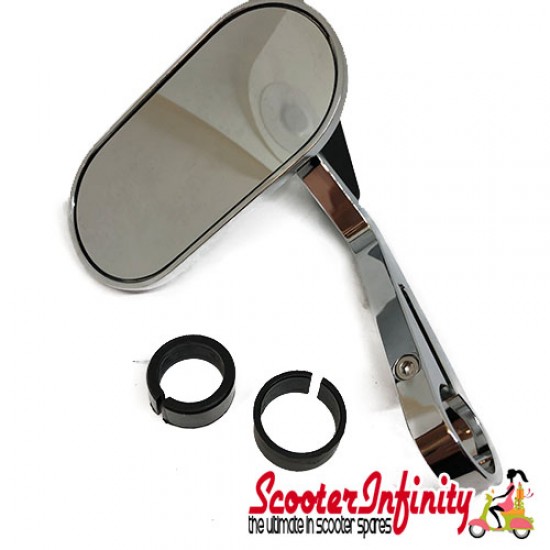 Mirror Handlebar End AGILA (1 piece, right or left, oval,  chrome, aluminium) (Vespa GTS/GTS Super/GTV /GT 60/GT/GT L)