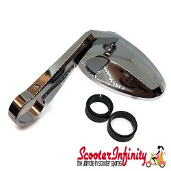Mirror Handlebar End FERRARA 2 (1 piece, right or left, chrome, aluminium) (Vespa  ET/LX/LXV/S/GTS/GTS Super/GTV /GT 60/GT/GT L)